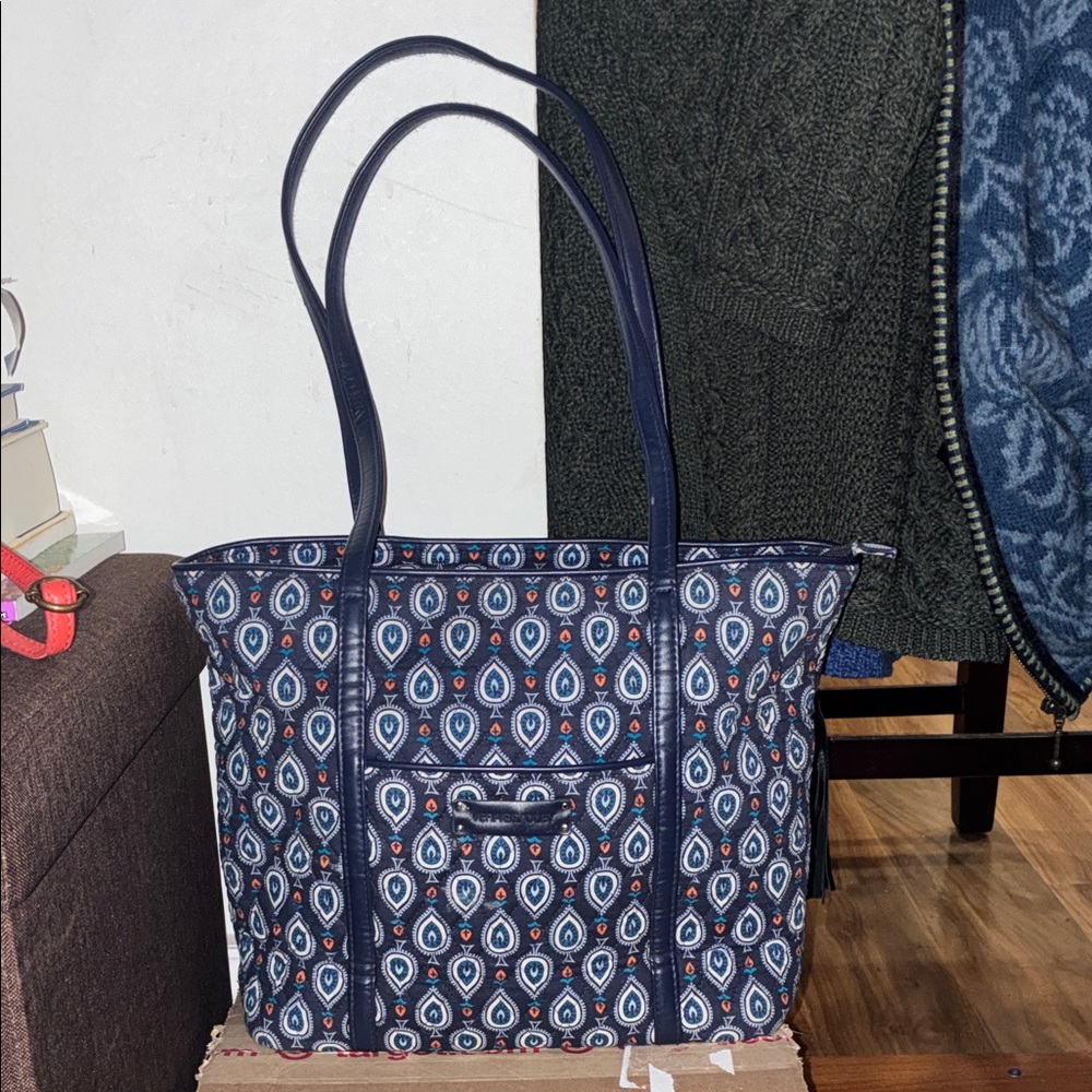 Vera Bradley Black, Blue & Orange Marrakesh Motifs Tote Bag Shoulder Bag Purse